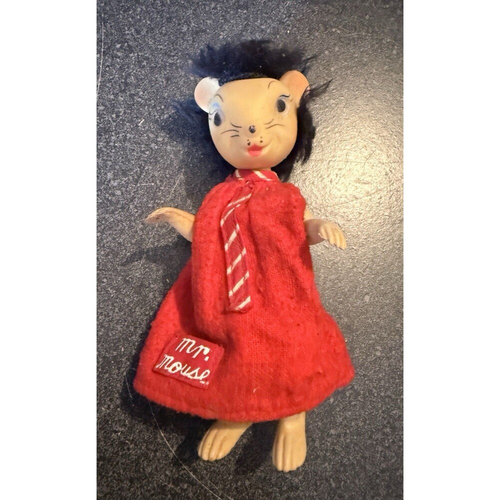 Vintage 1966 REMCO 5" Mr. Mouse Rubber Doll Black Hair MCM Retro Kitsch 60’s toy